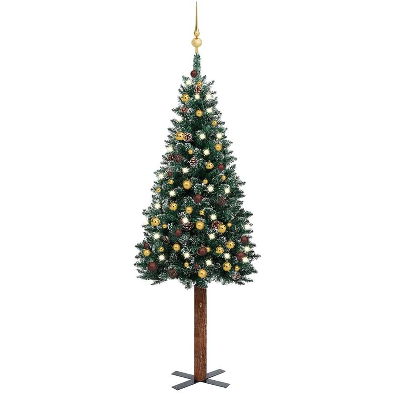 

Árbol de Navidad artificial estrecho LED y bolas verde 150 cm - Vidaxl