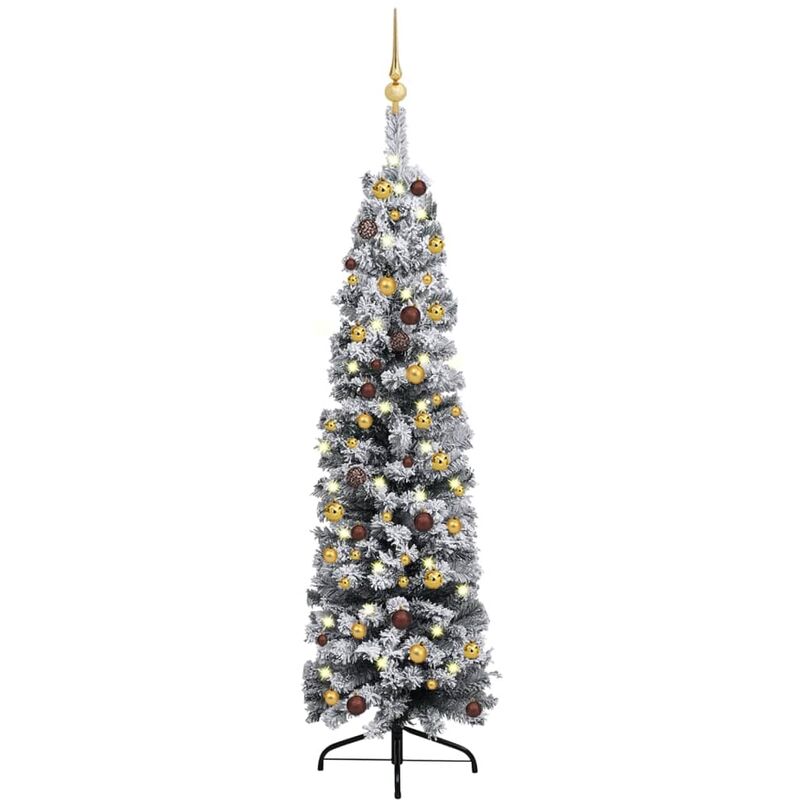 

Árbol de Navidad artificial estrecho LED y bolas verde 150 cm - Vidaxl