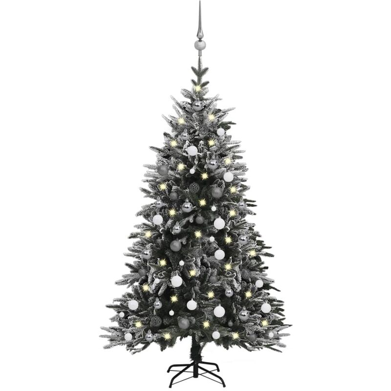 

Árbol de Navidad con LED, bolas y nieve flocada 150 cm PVC y PE - Vidaxl