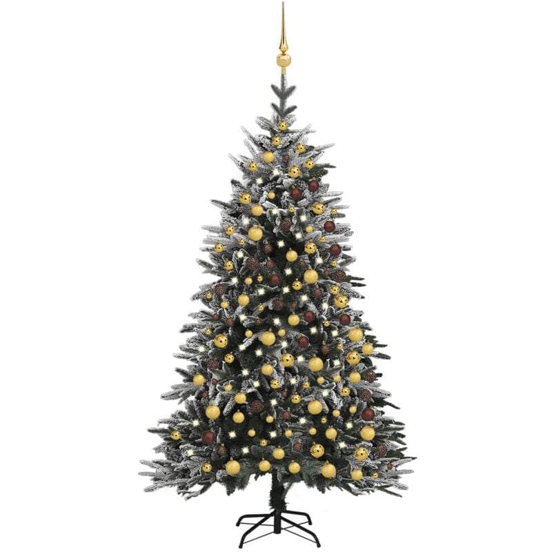 

Árbol de Navidad con LED bolas y nieve flocada 210 cm PVC y PE - Vidaxl
