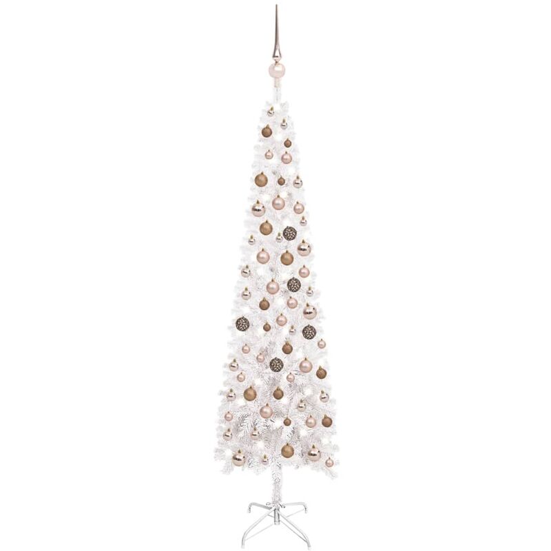 

Árbol de Navidad estrecho con LED y bolas blanco 150 cm - Vidaxl