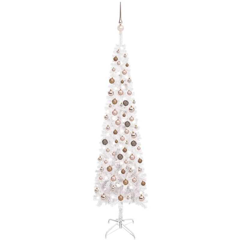 

Árbol de Navidad estrecho con LED y bolas blanco 210 cm - Vidaxl