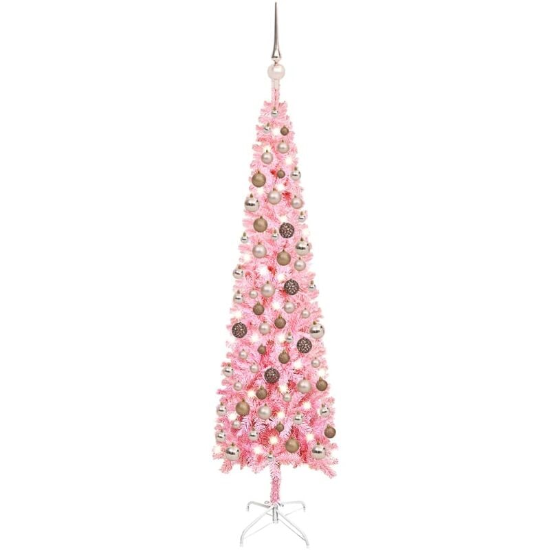 

vidaXL Árbol de Navidad estrecho con LED y bolas rosa 120 cm