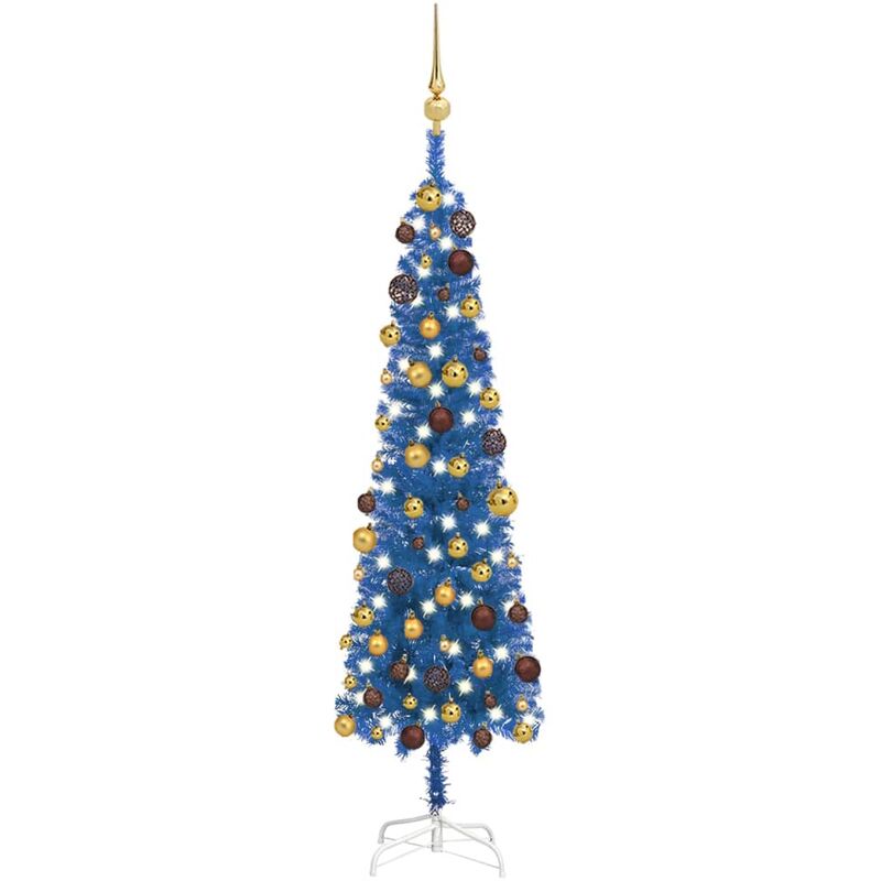 

Árbol de Navidad estrecho con LEDs y bolas azul 120 cm - Vidaxl