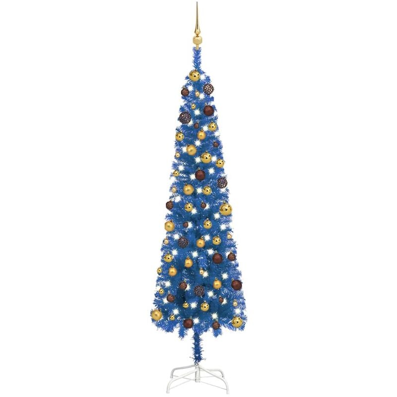 

Árbol de Navidad estrecho con LEDs y bolas azul 210 cm - Vidaxl