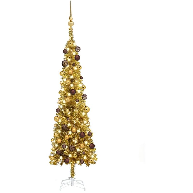 

Árbol de Navidad estrecho con LEDs y bolas dorado 120 cm - Vidaxl