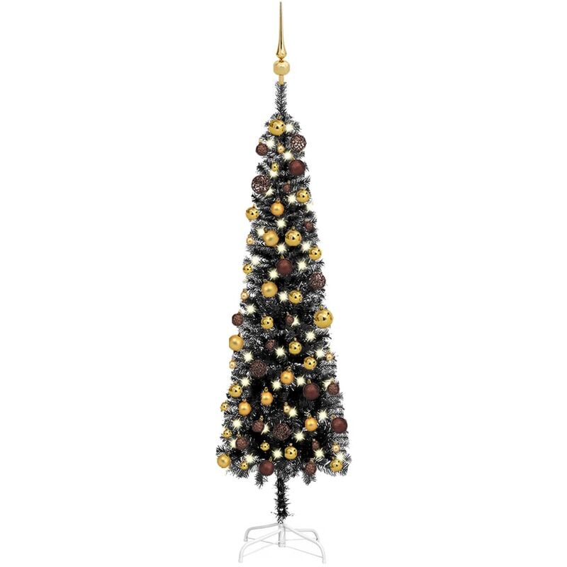 

Árbol de Navidad estrecho con LEDs y bolas negro 150 cm - Vidaxl