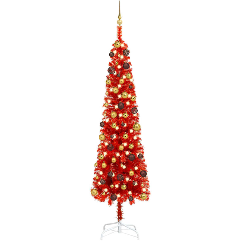 

Árbol de Navidad estrecho con LEDs y bolas rojo 240 cm - Vidaxl