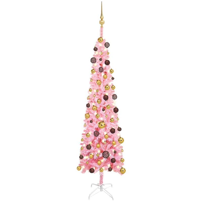 

Árbol de Navidad estrecho con LEDs y bolas rosa 180 cm - Vidaxl