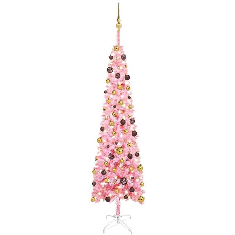 

Árbol de Navidad estrecho con LEDs y bolas rosa 210 cm - Vidaxl