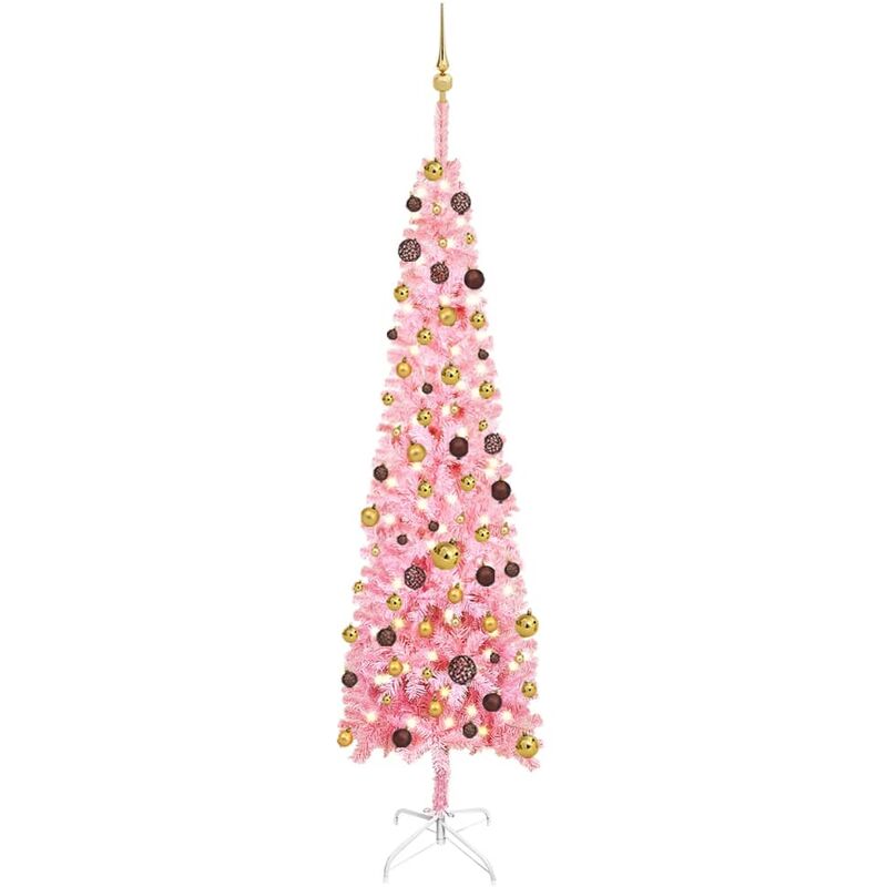 

Árbol de Navidad estrecho con LEDs y bolas rosa 240 cm - Vidaxl