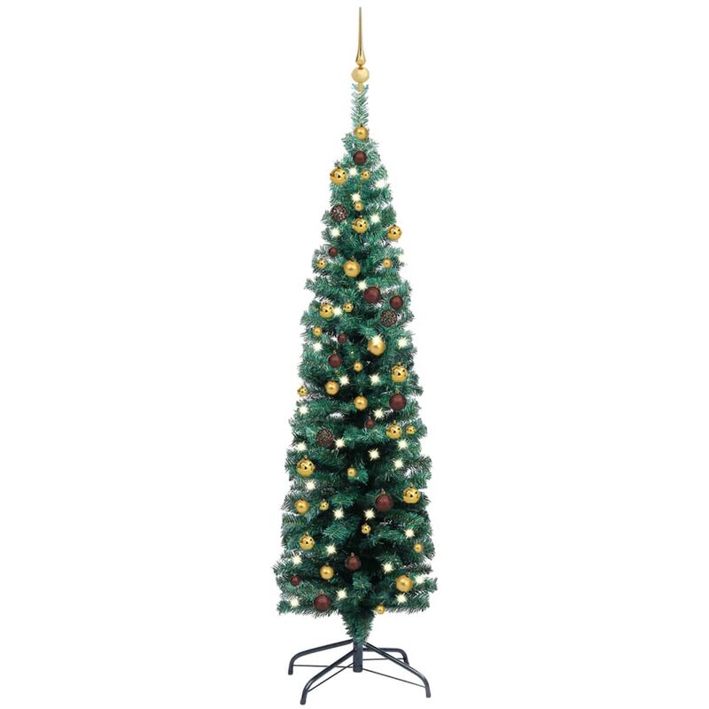 

Árbol Navidad artificial estrecho con LED y bolas verde 150 cm - Vidaxl