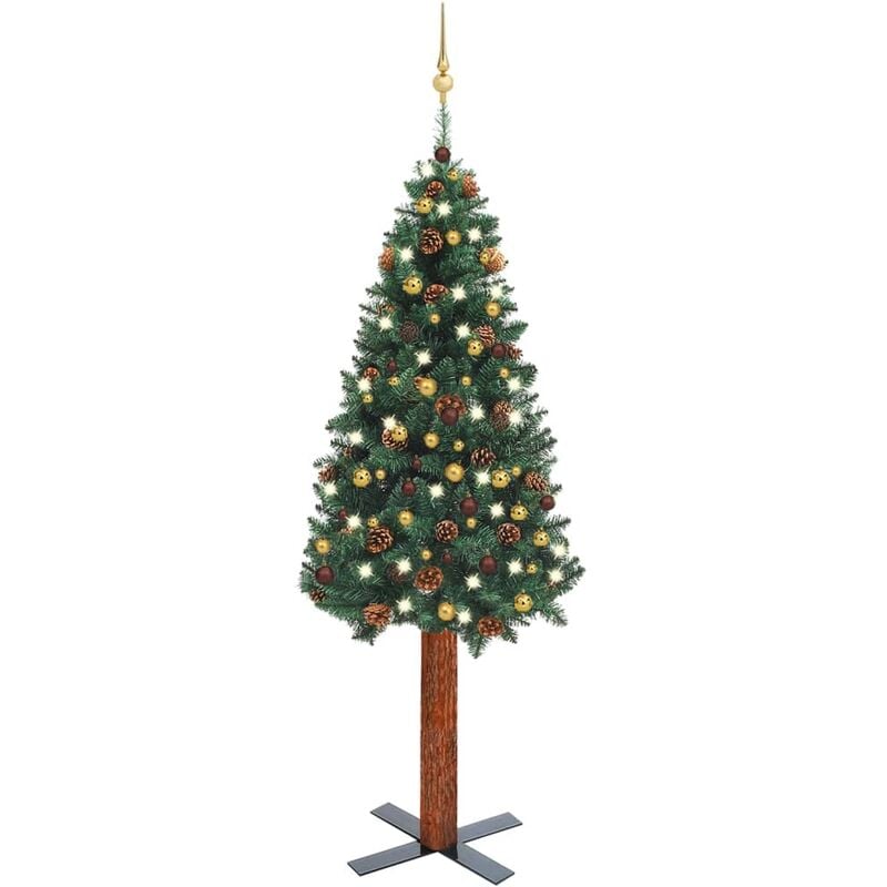 

vidaXL Árbol Navidad artificial estrecho con LED y bolas verde 210 cm