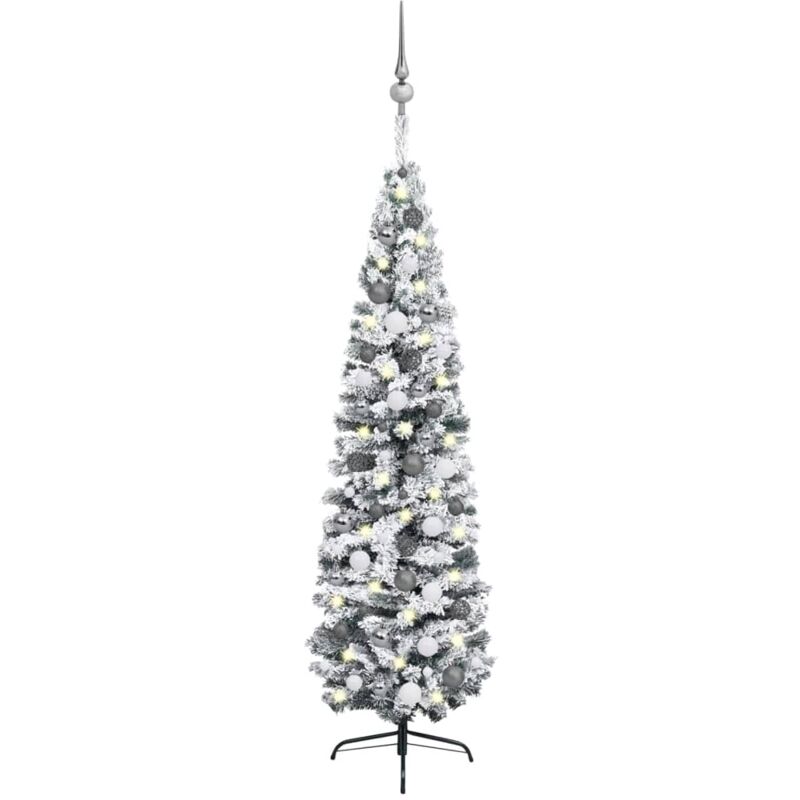 

vidaXL Árbol Navidad artificial estrecho con LED y bolas verde 240 cm