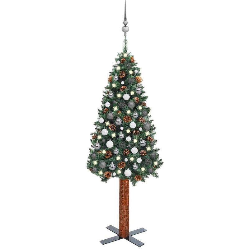 

Árbol Navidad artificial estrecho LED y bolas PVC verde 150 cm - Vidaxl
