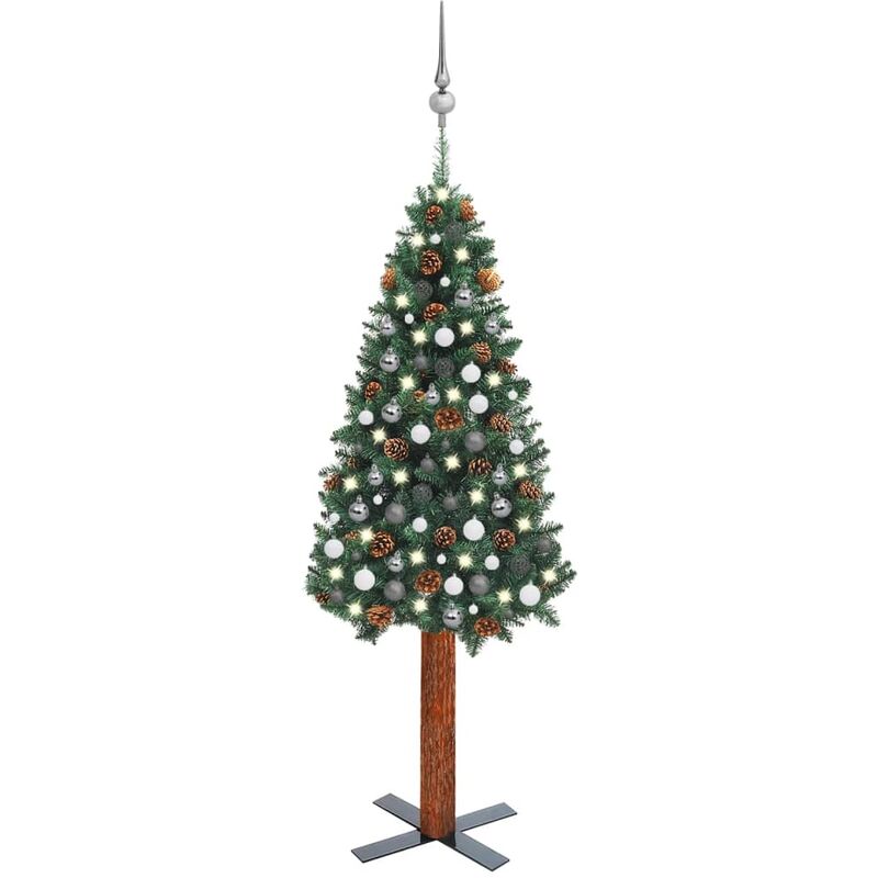 

Árbol Navidad artificial estrecho LED y bolas PVC verde 210 cm - Vidaxl