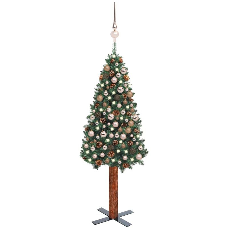 

Árbol Navidad artificial estrecho LED y bolas PVC verde 210 cm - Vidaxl