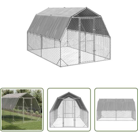 vidaXL Recinto con tetto -  Recinto per Polli con Tetto 2,5x4x2,25 m in Acciaio Zincato