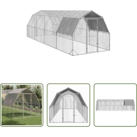 vidaXL Recinto con tetto -  Recinto per Polli con Tetto 2,5x8x2,25 m in Acciaio Zincato