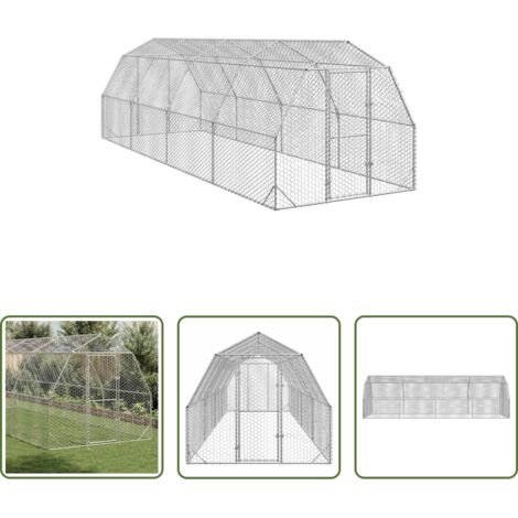 vidaXL Recinto in acciaio zincato -  Recinto per Polli 2,5x8x2,25 m in Acciaio Zincato