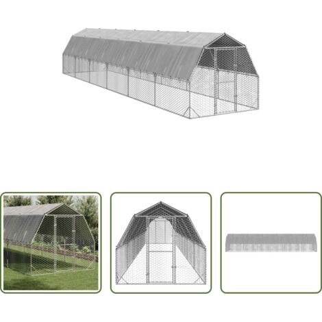vidaXL Recinto in acciaio zincato -  Recinto per Polli con Tetto 2,5x12x2,25 m in Acciaio Zincato