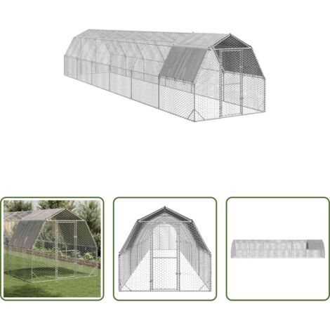 vidaXL Recinto per uccelli -  Recinto per Polli con Tetto 2,5x12x2,25 m in Acciaio Zincato