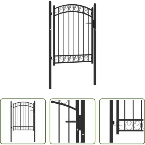 vidaXL Recinzione ad arco -  Cancello per recinzione Emmen con parte superiore ad arco in acciaio 100x98,5 cm Nero