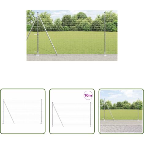 vidaXL Recinzione argento -  Recinzione con Posto Argento 1,4 x 10 m Acciaio