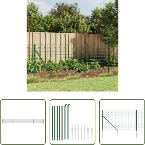 vidaXL Recinzione con pali -  Recinzione Metallica con Picchetti Ancoraggio Verde 1x10 m