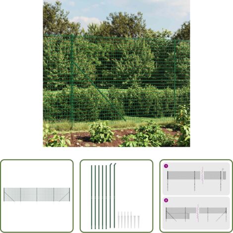 vidaXL Recinzione con pali -  Recinzione Metallica con Picchetti Ancoraggio Verde 2x10 m