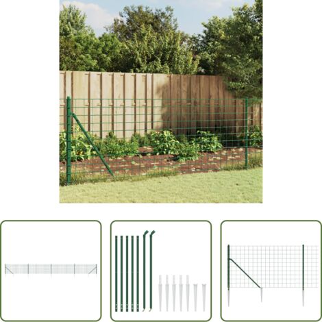 vidaXL Recinzione con picchetti -  Recinzione Metallica con Picchetti Ancoraggio Verde 0,8x10 m