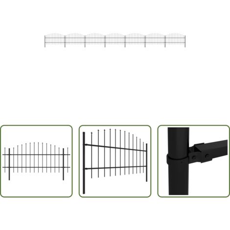 vidaXL Recinzione con punte a lancia -  Recinzione da Giardino con Punta a Lancia in Acciaio 1248x100 cm Nero