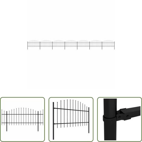vidaXL Recinzione con punte a lancia -  Recinzione da Giardino con Punta a Lancia in Acciaio 1248x125 cm Nera