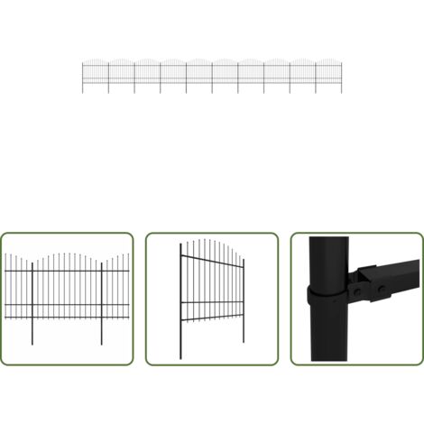 vidaXL Recinzione con punte a lancia -  Recinzione da Giardino con Punta a Lancia in Acciaio 1781,5x175 cm Nero