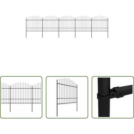 vidaXL Recinzione con punte a lancia -  Recinzione da Giardino con Punta a Lancia in Acciaio 892,5x175 cm Nero