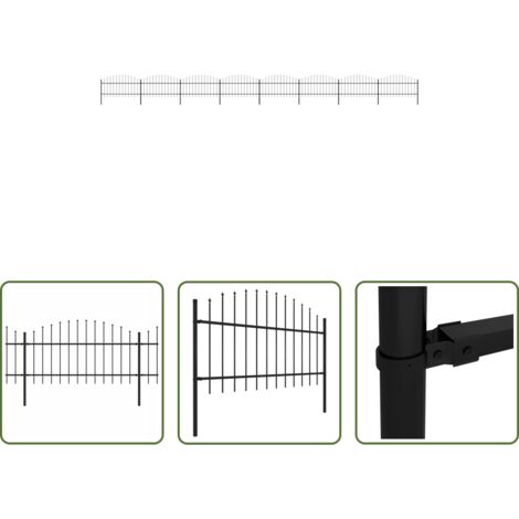 vidaXL Recinzione con punte a lancia -  Recinzione Giardino Punta a Lancia(1-1,25)x13,6m Acciaio Nero