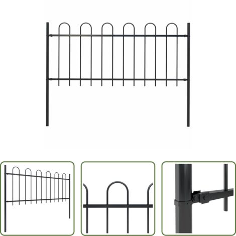 vidaXL Recinzione decorativa -  Recinzione da Giardino Boxtel con Parte Superiore ad Anello in Acciaio 181x100 cm Nero