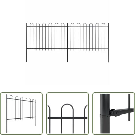 vidaXL Recinzione decorativa -  Recinzione da Giardino con Parte Superiore ad Anello in Acciaio 359x120 cm Nera