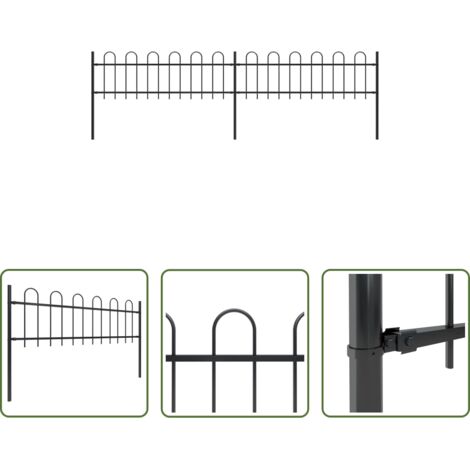 vidaXL Recinzione decorativa -  Recinzione da Giardino con Parte Superiore ad Anello in Acciaio 359x60 cm Nero