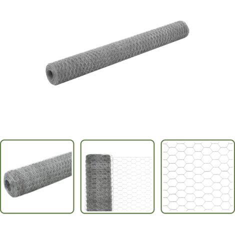 vidaXL Recinzione in acciaio zincato -  Recinzione in Rete per Pollaio in Acciaio Zincato 25x1,2m Argento