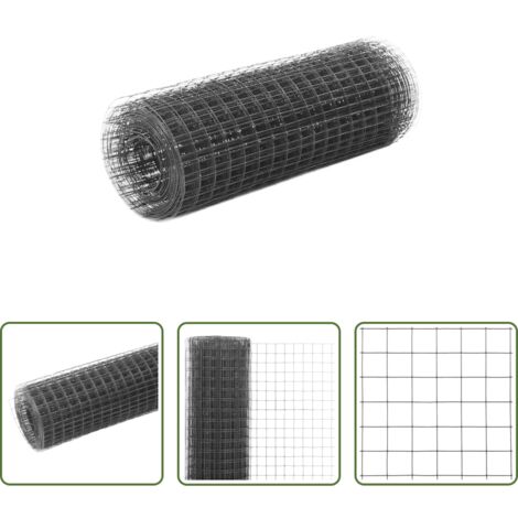 vidaXL Recinzione in PVC -  Recinzione in Rete per Pollaio in Acciaio e PVC 10x0,5 m Grigia