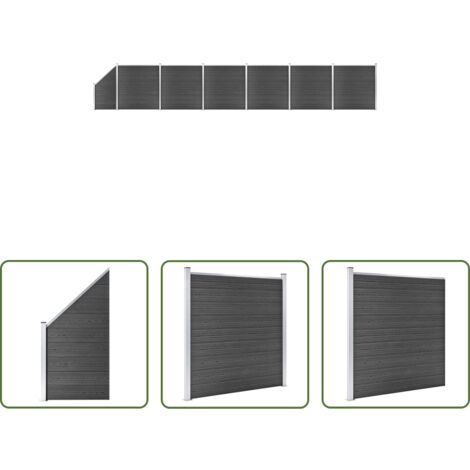 vidaXL Recinzione in WPC -  Set Pannelli di Recinzione in WPC 1138x(105-186) cm Nero