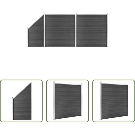 vidaXL Recinzione in WPC -  Set Pannelli di Recinzione in WPC 446x(105-186) cm Nero