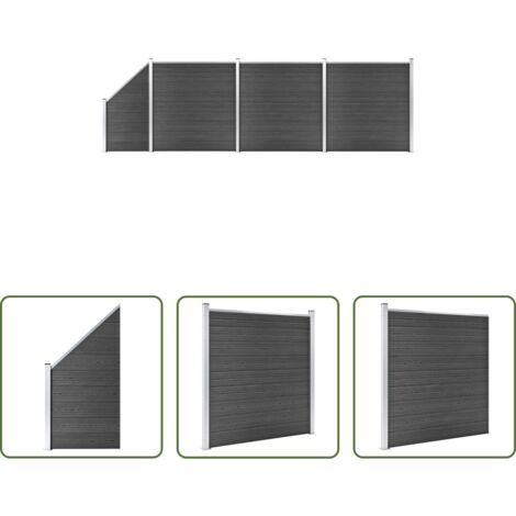vidaXL Recinzione in WPC -  Set Pannelli di Recinzione in WPC 619x(105-186) cm Nero