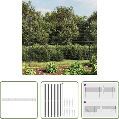 vidaXL Recinzione per animali -  Recinzione Metallica con Picchetti Ancoraggio Antracite 2,2x25m