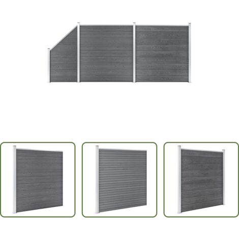 vidaXL Recinzione per giardino -  Pannelli Recinzione WPC 2 Quadrati 1 Inclinato 446x186 cm Grigi