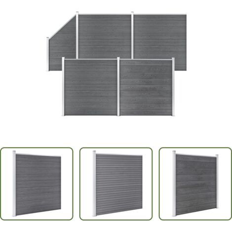 vidaXL Recinzione per giardino -  Pannelli Recinzione WPC 4 Quadrati 1 Inclinato 792x186 cm Grigi