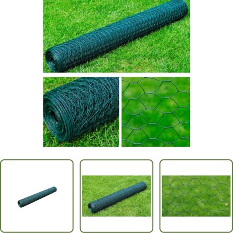 vidaXL Recinzione per pollame -  Recinzione in Rete Esagonale in Acciaio 1x25 m Verde Scuro