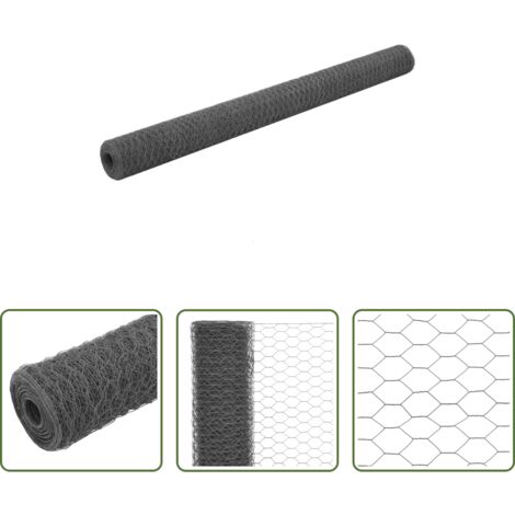 vidaXL Recinzione per polli -  Recinzione in Rete per Pollaio in Acciaio e PVC 25x1,5 m Grigia