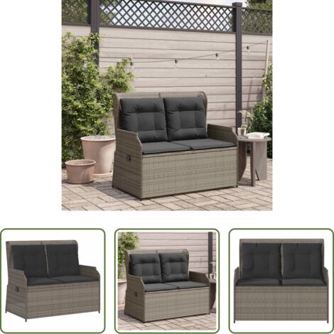 vidaXL Reclinabile -  Panchina da giardino Grigio polyrattan